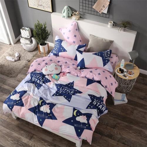 Cartoon moon star 3d girl bed linens single queen king size beautiful scenic flower duvet cover 3/4pc sweet pink beding set grey