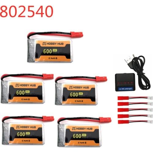 3.7v lipo 600mAh 30C 802540 Battery For HJ818 HJ819 509W DFDF161 1315S X800 X500 X400 X300S Remote control Drone parts+ charger