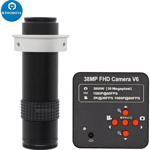 38MP HDMI Microscope Camera + Continuous Zoom High Coverag Distance C-mount Lens 120X For Industrial Video Microscopio Camera