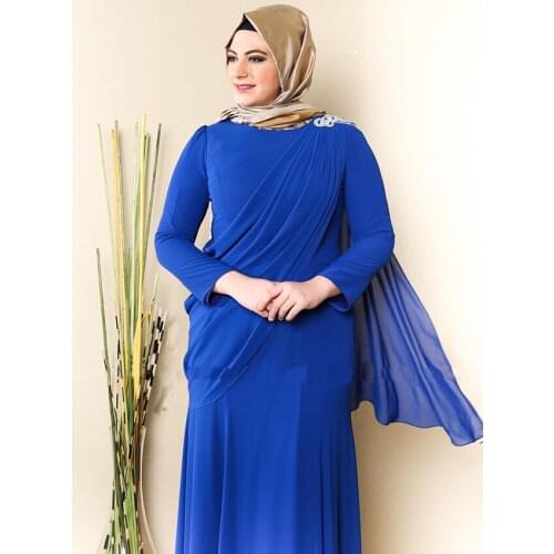 Advondjunk Robe De Soiree Muslim Blue High Neck Full Length Arabic Hijab Long Evening Hijab Muslim Mother of the Bride Dresses