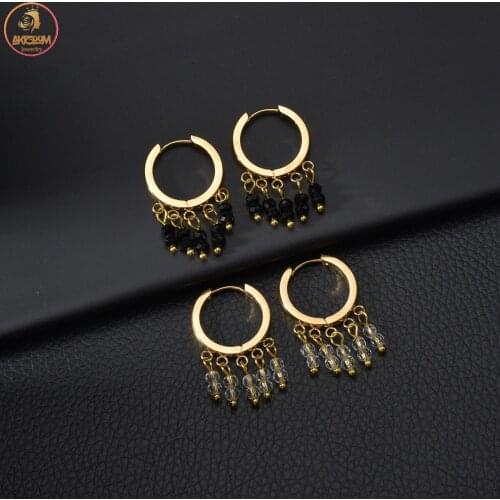 Akizoom New Colorful Bead 14K Gold Earring Stud Bohemia Dangle Beautiful Earrings for Women Girls Party Jewelry Birthday Gift