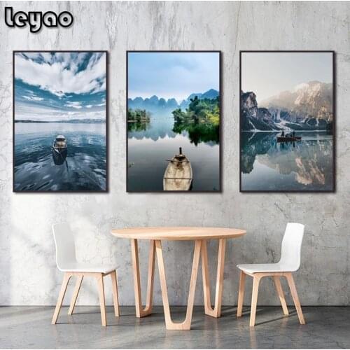 5D DIY Diamond Painting Natural Landscape Mountain Boat Hanging Wall Art Full Drill Mosaic Art Diamond Embroidery Home Decor