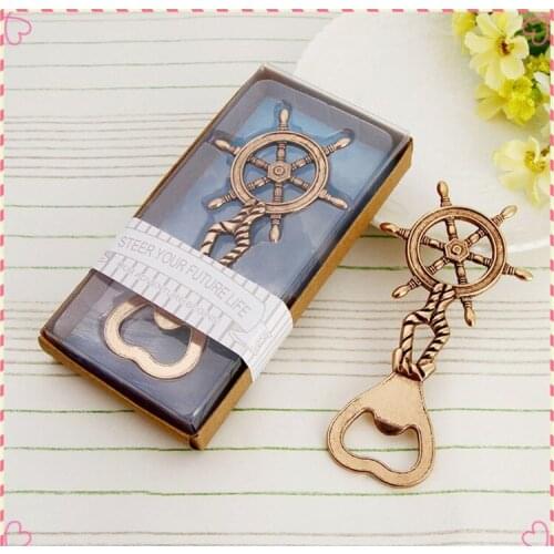 DHL Free 50pcs/lot antique Ships Wheel Nautical Bottle Opener wedding favors gift rudder beer bottle opener party decoration