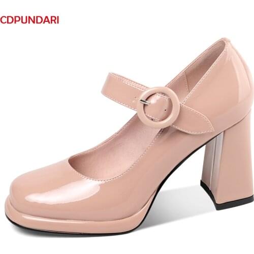 Ladies Genuine Leather Mary Janes High heels Platform Pumps For Women Spring Summer Shallow Party Shoes Chaussure Femme Talon