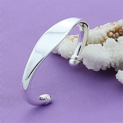 NEW Arrival 925 Sliver 12MM Smooth Surface Cuff Bracelet Bangle For Women &Girls Birthday Engagement Anniversary Trendy Gift