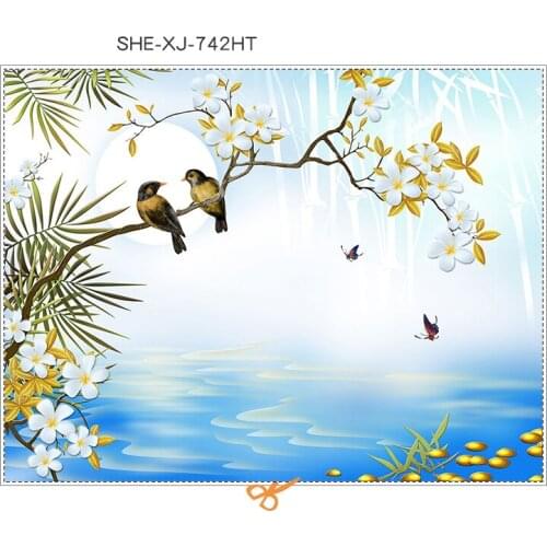 Chinese style decorative cellophane window renovation stickers landscape painting flowers and birds electrostatic film household