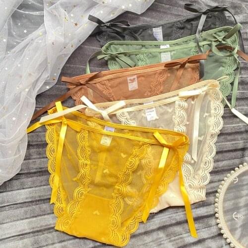 Hot Sale Women Underwear Ultra-Thin Mesh Lace Sexy Girl Briefs Lingerie Panties Bowknot Low-Rise Hollow-Out Underpants