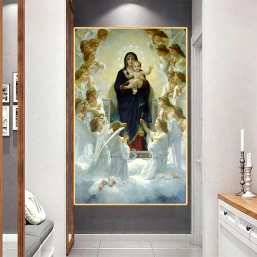 Canvas Oil Painting William Adolphe Bouguereau"The Virgin With Angels"Aestheticism Modern Print Poster Home Hallway Decoration