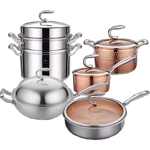 316 Stainless Steel Pots For Cooking Uncoated Non Stick Frying Pan Kitchen 304 Soup Steamer Household Pot Cookware Sets