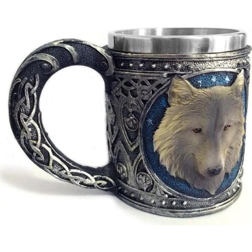 Creative Wolf Head Mug 3D Resin Stainless Steel Water Cup Cartoon Animal Drinking Mugs Supplies Drinkware