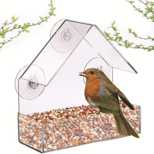 Creative Window Bird Feeders Clear Glass Window Viewing Bird Feed Hotel Table Peanut Hanging Suction For Pet Birds Outdoor #A