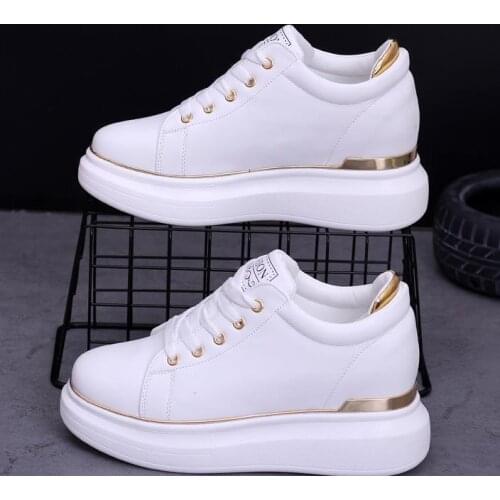 2020 Hidden Heels Women Platform Wedge Sneakers Ladies Leather Golden White Shoes Female Krasovki Tenis Feminino Casual