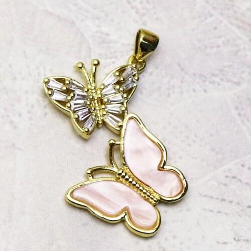 8 Pcs Double butterfly pendant accessories for necklace making Rainbow color jewelry chain Fashion jewelry 7204