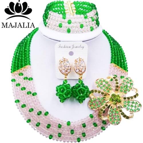 Majalia Romantic African Jewelery Set Peach green Crystal Beads Bride Jewelry Nigerian Wedding Jewelry Sets 5CC0020