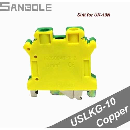 Copper USLKG-10 Suit for UK10N 10 Square Yellow Green Ground Terminal block Type Connection Earthing Wiring row (10PCS)