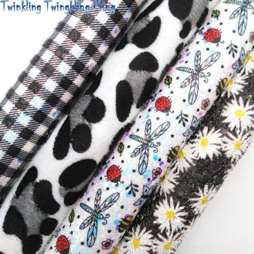 Twinkling Twinkling Daisy Plaids Dragonfly Printed Chunky Glitter Leather Felt Backing Leopard Fabric Vinyl 21X29CM KM545