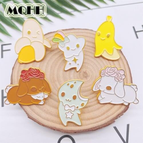 Cartoon Cute Animals Flowers Dogs Enamel Pins Banana Stars Moon Alloy Brooches Sweet Badges Accessories Fashion Jewelry Gifts