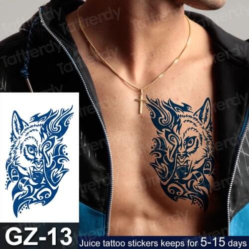 Mens temporary tattoo blueprint juice ink long lasting tatoo fake sexy body art wolf dragon tribal tattoo sticker for boys men