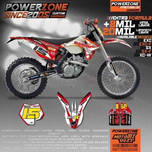 PowerZone Custom Team Graphics Backgrounds Decals 3M Stickers Kit For KTM SX SXF MX EXC XCW Enduro 125cc to 500cc 2011-2016 038