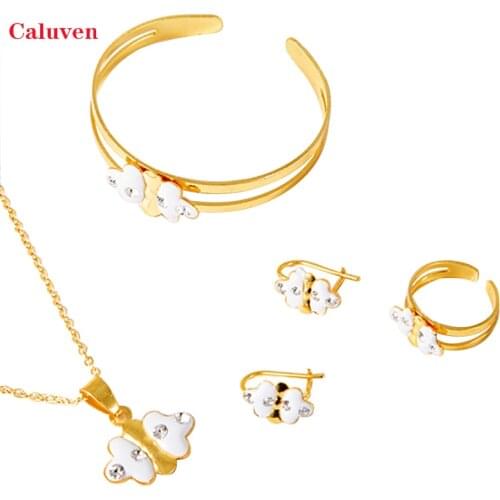 Gold Color African Jewelry Sets for Baby Bangles Arabic Jewerly kids Girls Rings Earrings Sets Jewelry Dubai Brithday Gifts