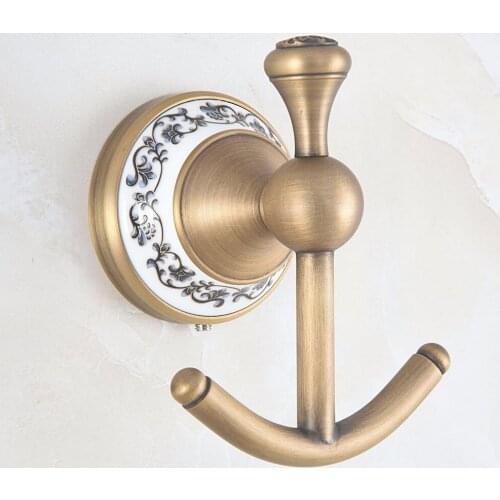 Wall Mounted Antique Brass Bathroom Towel Coat Hooks Dual Robe Hook Hanger Bathroom Accessory mba770