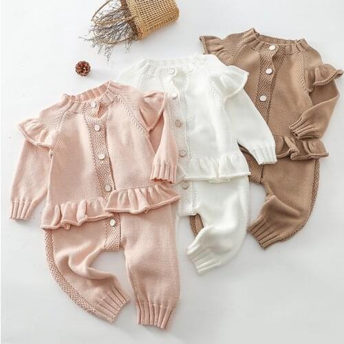 Infant Baby Girls Knitting Solid Color Jumpsuit One piece Outfit Spring Autumn Baby Girls Clothes Baby Girl Knitting Bodysuits