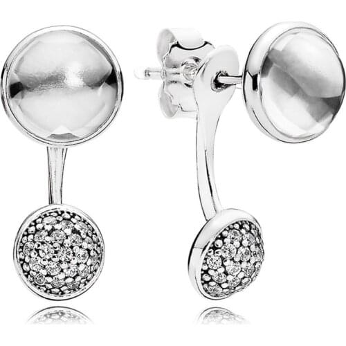 Genuine 925 Sterling Silver Dazzling Poetic Stud Earrings With Clear CZ For Women Gift DIY Jewelry