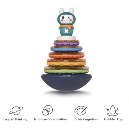 2-in-1 Function of Baby Rattle and Tumbler with 5 music modes funny Sound Soft Light Colorful Rattles Stacking Tower Baby Toys