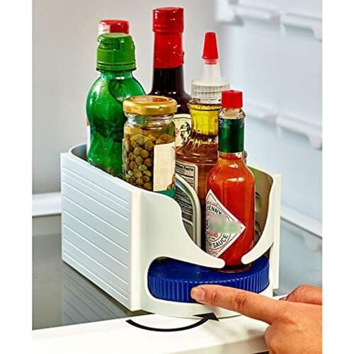 Storage Rack Rotatable Plastic Drink Holder Storage Basket Commodity Shelf for Kitchen Refrigerator
