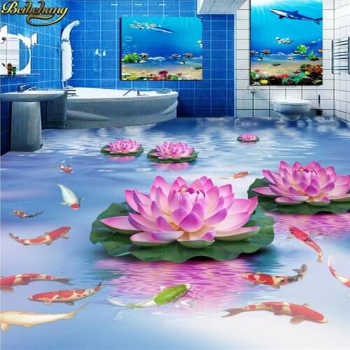 Beibehang Custom Photo Wallpaper Floor Paintings Unique Lotus Water Purple Washroom Bathroom Bedroom 3D Floor