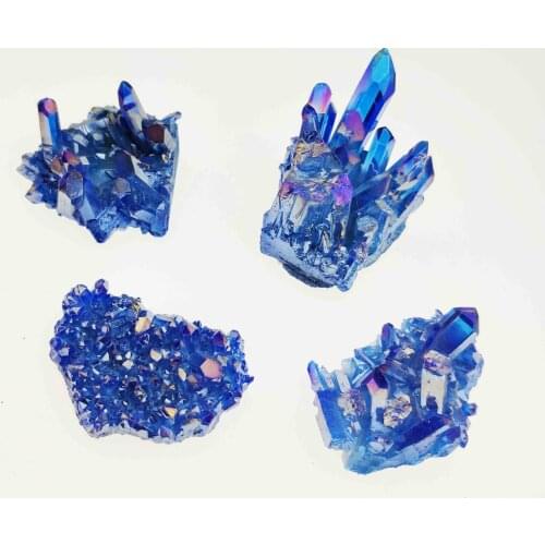 40-50g Blue Aura Crystal Cluster Angel Wand Points Natural Raw Clear Quartz Rough Healing Topaz Lemurian Seed Prism Charms