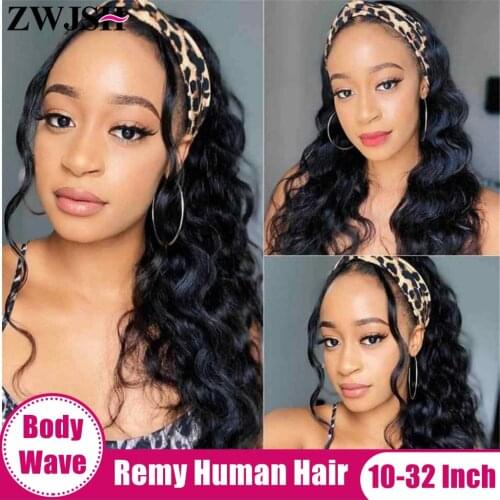Headband Wig Body Wave Human Hair Headband Wigs For Black Women Glueless Remy Peruvian Hair 150% Density Natural Black Color