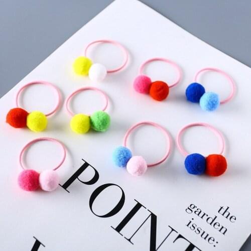 Pom Balls Hair Tie Elastic Girls' Ponytail Holder Kids Rope Hair Band bows Fur Ball Hair Accessories Ramdom Color