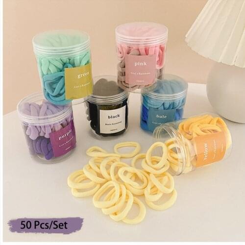 50 Pcs/Set Multicolor Rubber Bands Seamless Canned Simplicity For Girls Women Ponytail Holder Scrunchies Sweet Hair Accessories