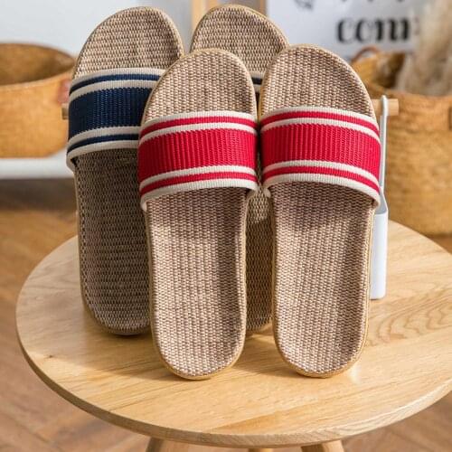 STONE VILLAGE Summer Flax Home Indoor Floor Slippers Women Flat Shoes Couples Linen Beach Sandals Casual Female Male Footwear