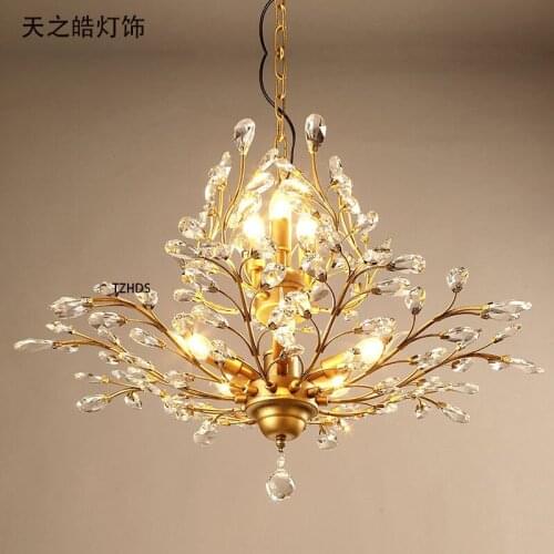 Nordic Mediterranean art crystal iron herringbone branch pendant light living room restaurant bedroom bar hanging lighting