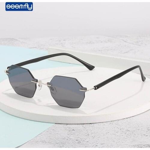 Seemfly 2021 New Polygon Rimless Sunglasses Brand Designer Fashion Metal Sunshades Colorful Eyewear For Women UV400 Sun Glasses