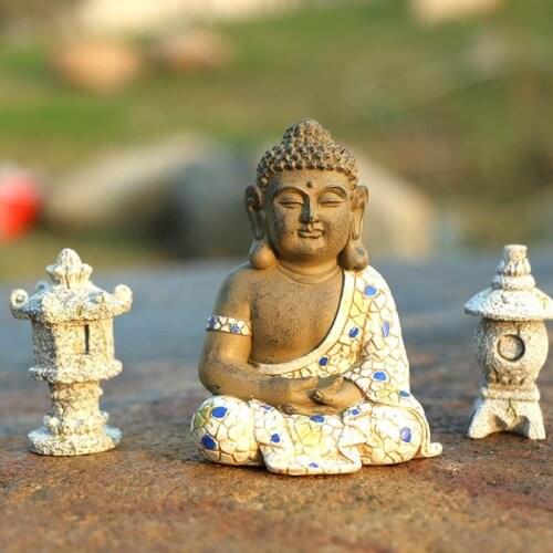 Resin Buddha Pagodas Figurines Garden Decoration Bonsai Decoration Ganesha Statue Mini Garden Accessories Home Decor Modern
