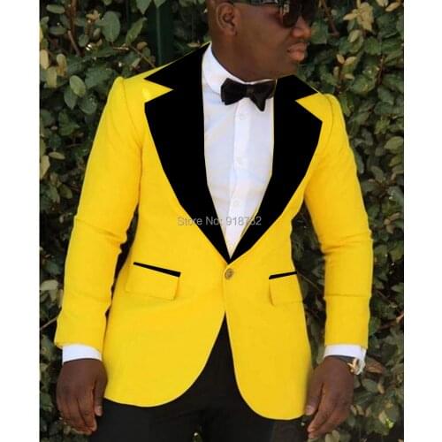 Wedding Suit For Men 2018 New Fashion Custom Made Yellow Jacket Black Pant Formal Tuxedo Groom Suit Terno Masculino Slim Fit