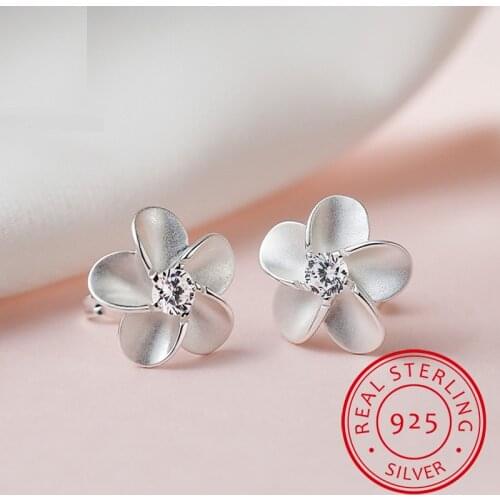 925 Sterling Silver Stud Earrings Trendy AAA Zirconia Earring Fine Jewelry For Women Flower Earring Female