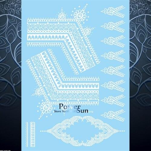 Unique White Ink Wedding Tattoo Jewelry Stickers Indian Totem Flash Tattoo Brides 20x15CM Henna Temporary Body Art Tattoo