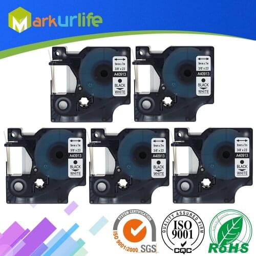 5 PCS/Lot Label Maker for DYMO Self-Adhesive D1 Tape 40913(S0720680) Excellent Work for DYMO Printer (9mm*7m) Black on White