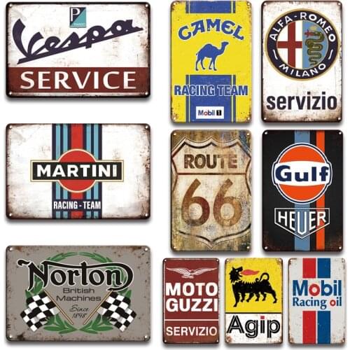 Motor oil Gas Racing Team Brand Vintage Metal signs Garage Man Cave Wall Decoration Accessories Retro Metal Plates Wall Stickers