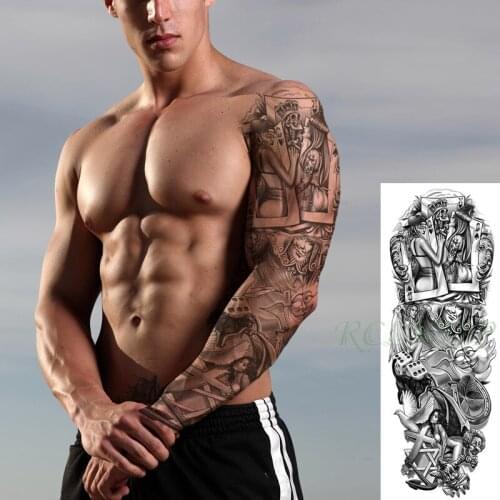 Waterproof Temporary Tattoo Sticker Sexy Girl Playing Card Dice Cross Clown Full Arm Fake Tatto Flash Tatoo for Men Women