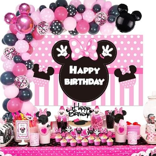 Minnie Mouse Balloon Garland Arch Kit Black Rose Red Pink Balloon Garland Arch and Balloon Strip for Minnie Party Supplies