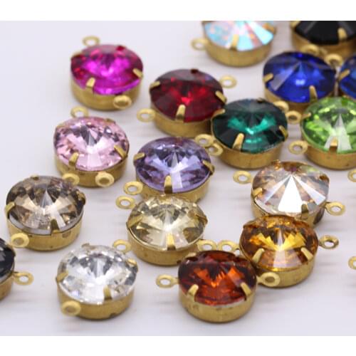 All Sizes Colors Rivoli round glass crystal stones crystal single Daggle Beads pendant with gold casting jewelry accessories
