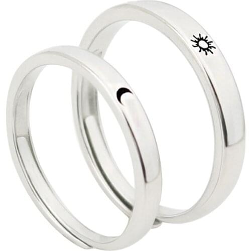 YPAY Sun and Moon Adjustable Lover Couple Rings Set Promise Wedding Bands for Him and Her YMR1187