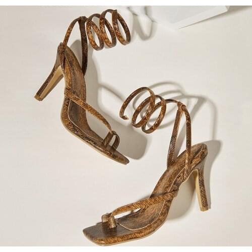 2021 New Runway style summer women sandals twining ankle split toe gladiator sandals serspentine sexy high heels ladies shoes