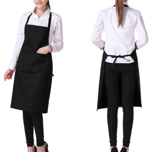 Women Kitchen Apron Solid Color Cooking Kitchen Apron Mens Chef Waiter Cafe Shop Barbecue Hairdressing Apron