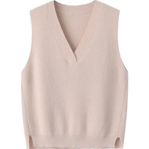 Women pure cashmere knit new sweaters vest 4colors solid beige grey blue ppl pink tops big code S-3XL